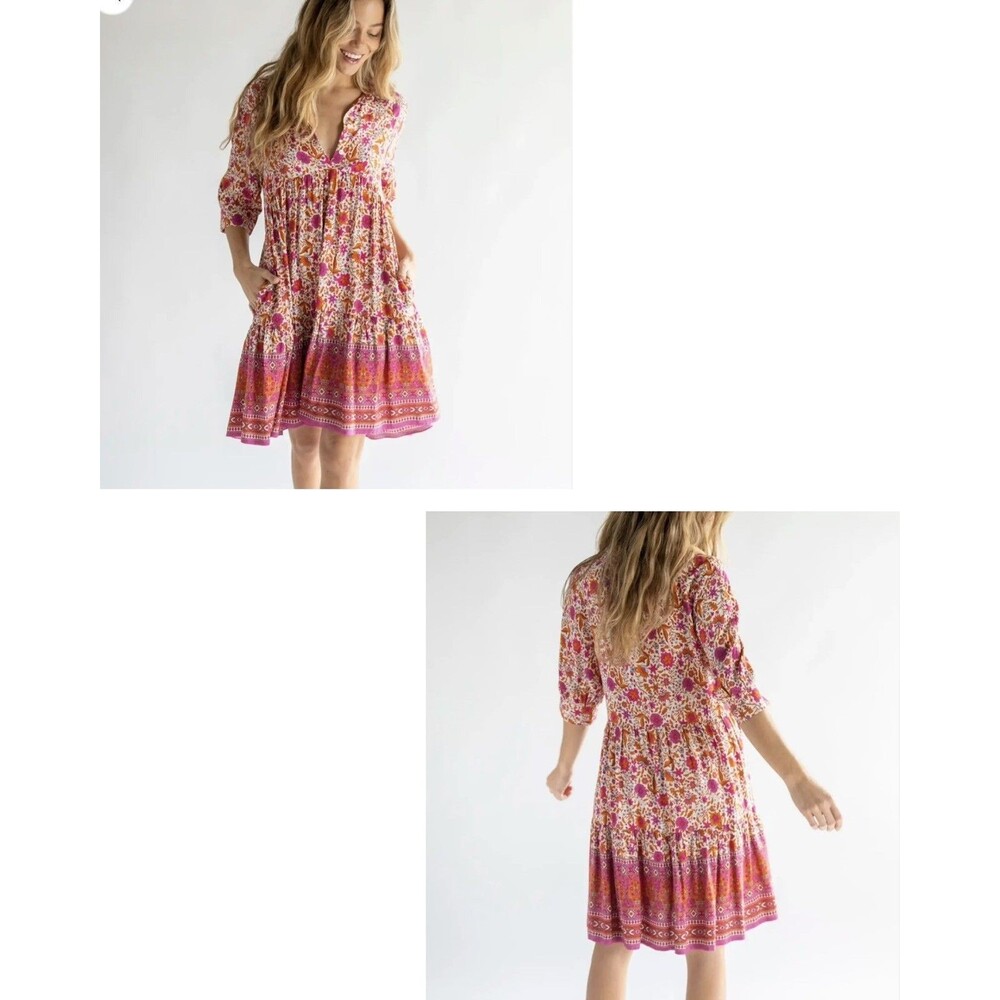 New Natural Life Becca Dress Tiered Cottagecore Boho Festival Whimsy Pockets XXL